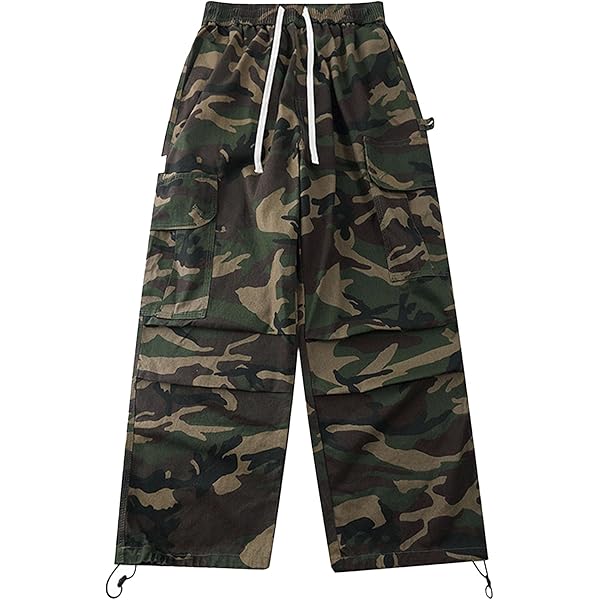 Men's Vintage Camo Cargo Pants Multi Pockets Street Straight